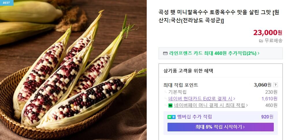 6시내고향 곡성 미니흑찰옥수수