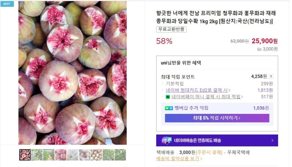 동네한바퀴 영암 재래종 무화과 주문화면