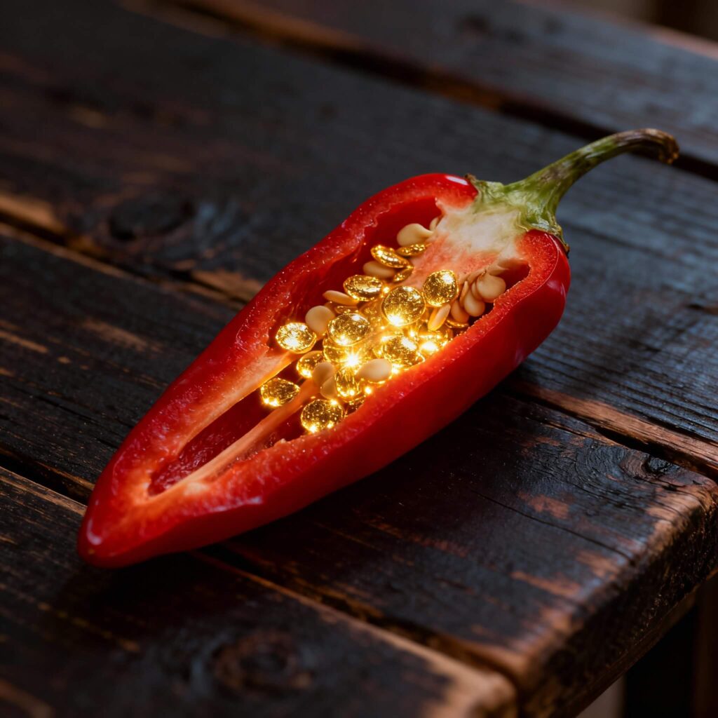 고추씨 효능 고추를 반으로 갈라 고추씨가 보이는 모습