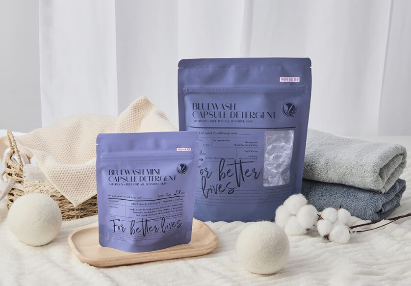 굿모닝대한민국 세탁세제 블루워시 캡슐세제와 건조기시트 제품 이미지