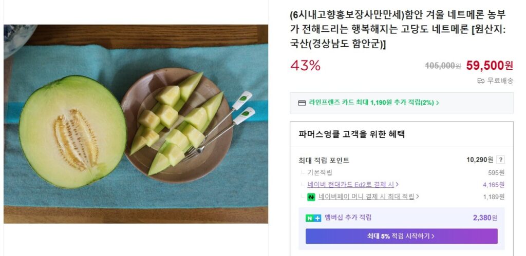 6시내고향 함안 멜론 주문화면