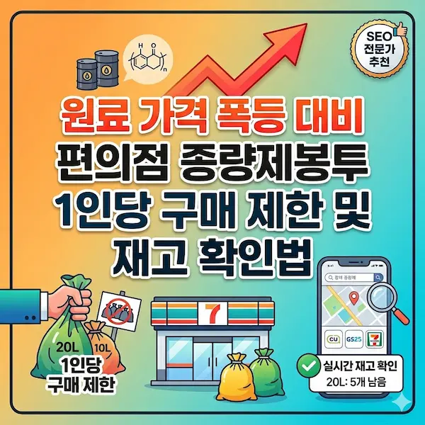 원료 가격 폭등 대비 편의점 종량제봉투 1인당 구매 제한 및 재고 확인법 썸네일