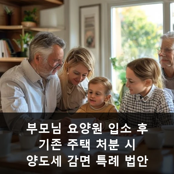 부모님 요양원 입소 후 기존 주택 처분 시 양도세 감면 특례 법안 관련 대표 이미지